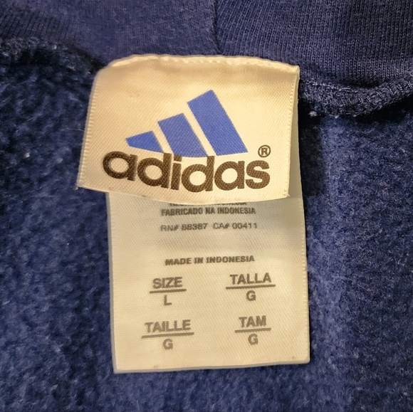 RARE Vintage Adidas Navy Blue Zip-up Hoodie With 3 White Stripes Women's Size L - Picture 10 of 10